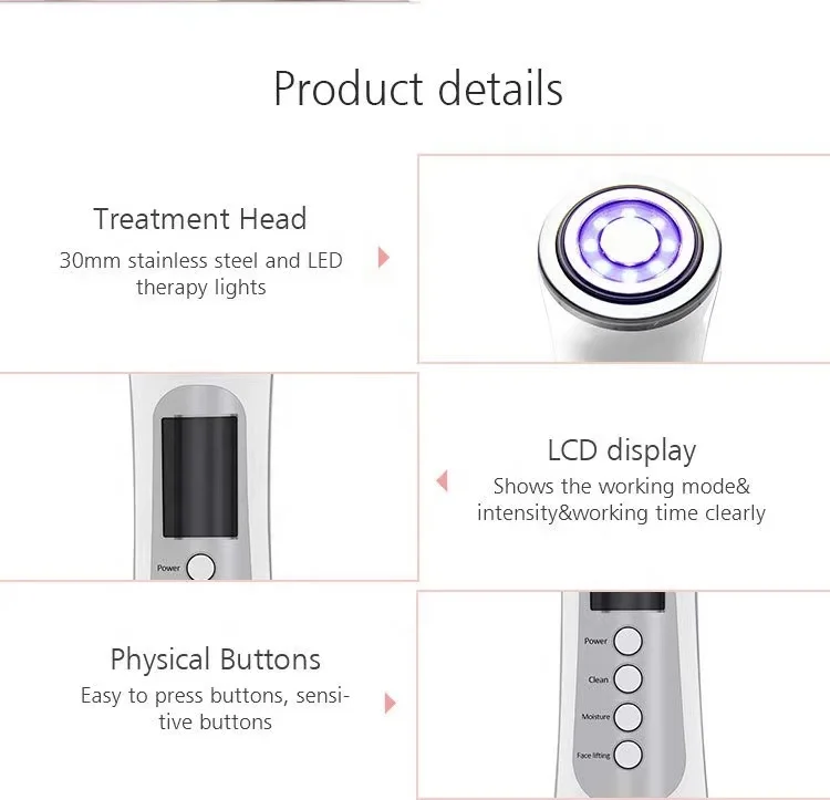 Home Use Rf Ems Skin Lifting Facial Machine 5 in 1 Facial Massager Whitening Microcurrent Light Therapy Skin Care Beauty Device