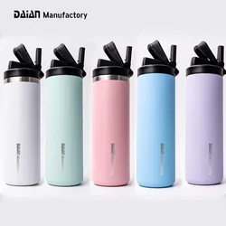 Luxury Colorful 20oz Sport Insulated Stainless Steel Water Bottle With Plastic Straw Lid Applicable To Dishwashers