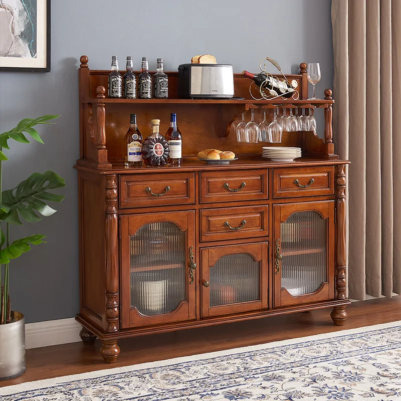 Mult-size Wooden Cupboard for Home Solid Wood Antique Buffet Table for Hotel Lobby Buffet Side Cabinet with Shelf and Glass Door