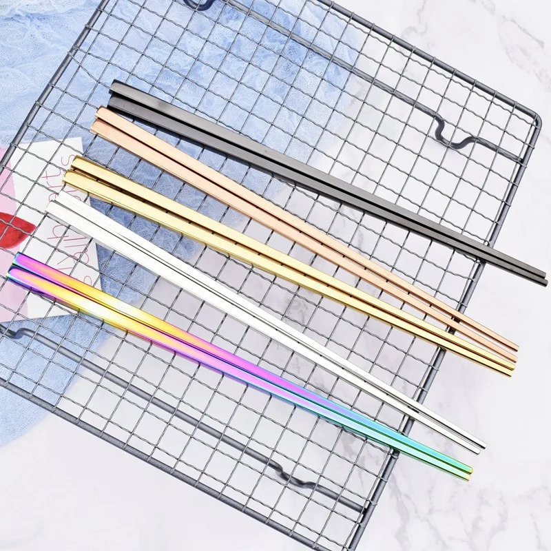 ESTICK Reusable Rainbow Stainless Steel Tableware Chopsticks Chinese Chopsticks Silver And Gold Chopsticks
