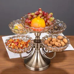 Classic Quality Luxury Creative Glass Dried Fruit Candy Plate 2-layer metal tray
