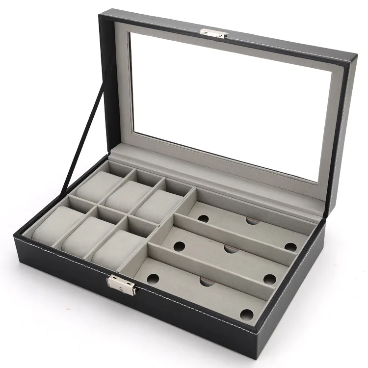 factory 6 Slot Watch 3 Slot Glasses Watches Storage Case Glass Top Watch Case Holder Organizer Storage Box