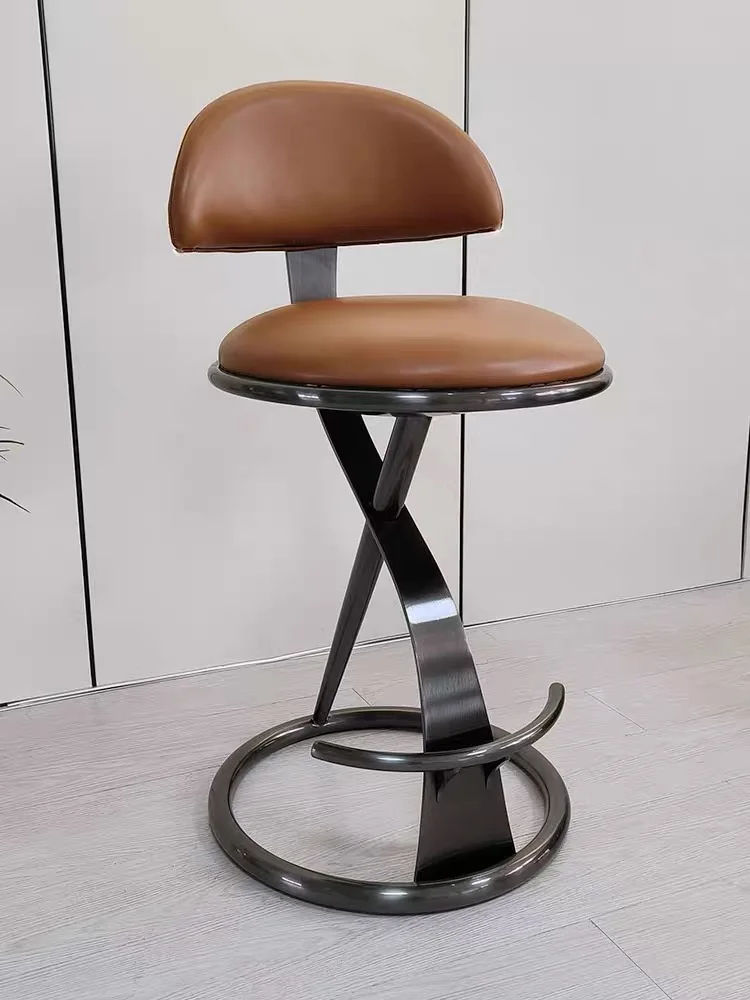 Factory direct sales Italian luxury home bar chairs golden stainless steel frame leather upholstered bar stools
