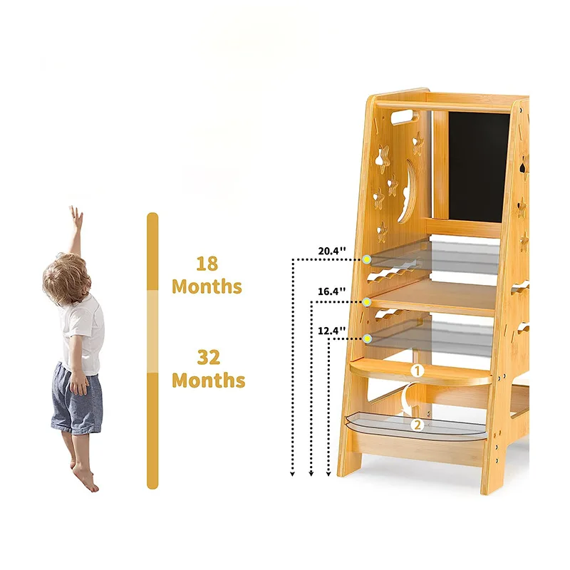 Bamboo Kitchen Step Stool Kids And Toddlers Kids Step Stool Standing Tower Learning Stool For Bathroom Kitchen With Safety Rail