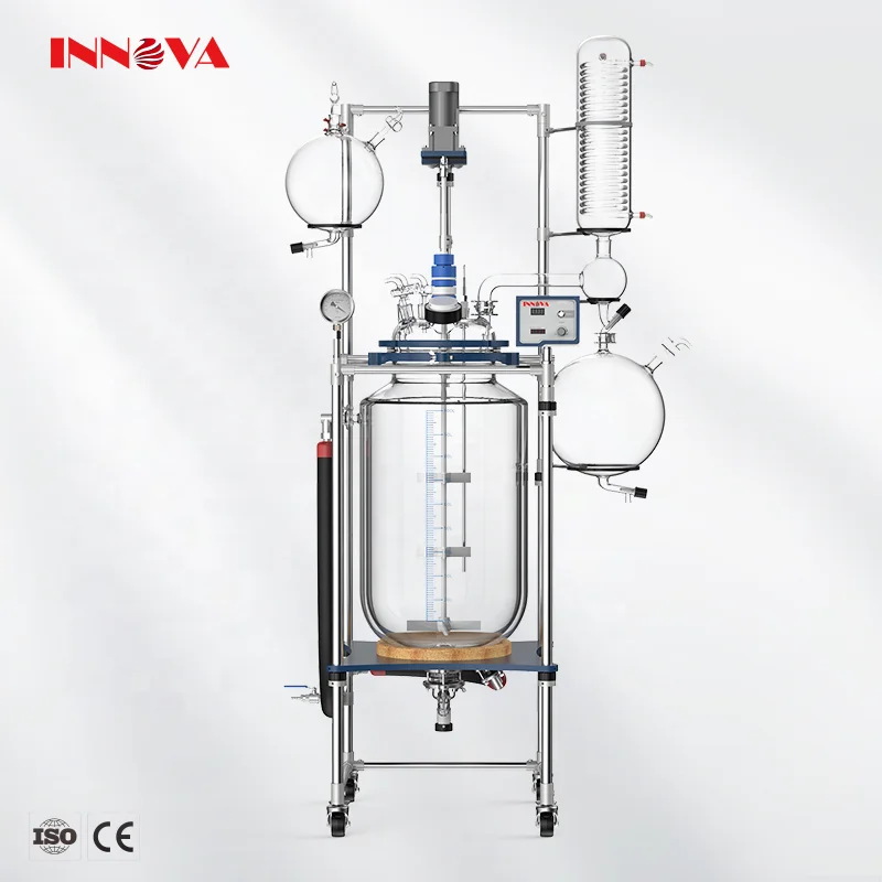 INNOVA Lab Chemical Bioreactor 50L Jacketed Glass Agitator Coated Tank Glass Reactor with DC motor