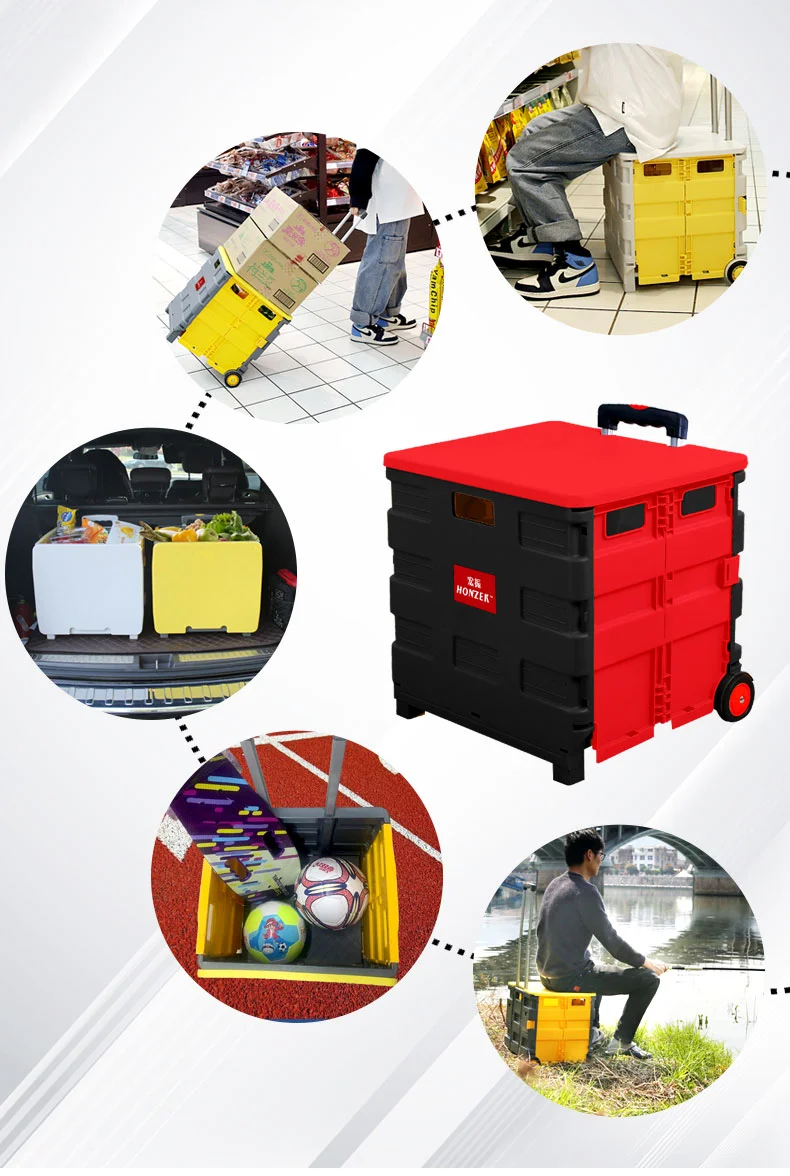 plastic folding shopping cart trolley foldable shopping crate trolley wholesale supermarket
