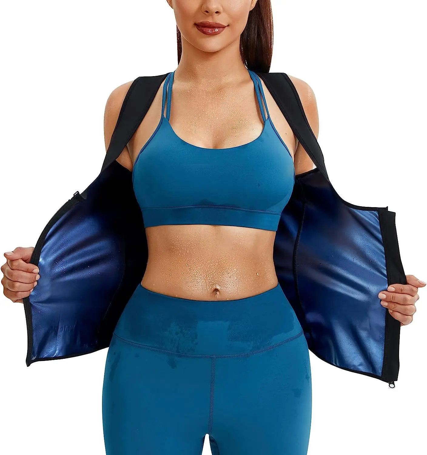 Gym Fitness Sauna Suit Waist Trainer Vest Slimming Fit Tummy Control Sweat Tank Top Body Shaper for Women with Zipper