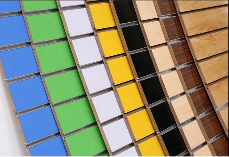 natural wood veneer, PVC foil, paint or lacquer faced slot MDF/slatwall