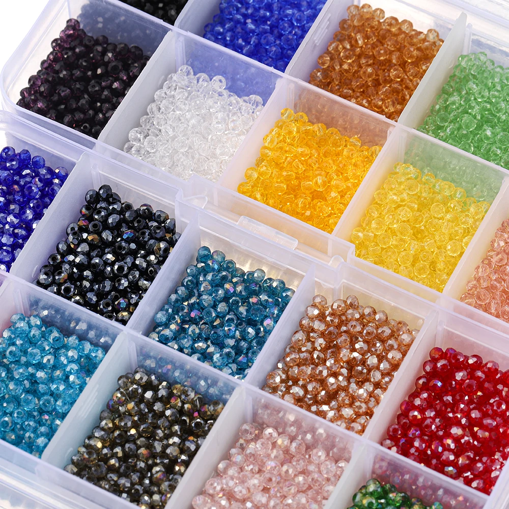 
3000pcs/3mm Box Set Faceted Shiny Czech Crystal Austria Seed Charm Glass Bicone Beads Loose Spacer Stone for DIY Jewelry Making 