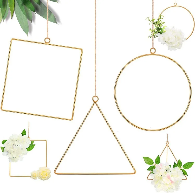 Tailai Metal Ring Wreath Artificial Flower Hanging Wall Hoop Garland Geenery Hoops for Wedding Nursery Wall Decor Metal Garland