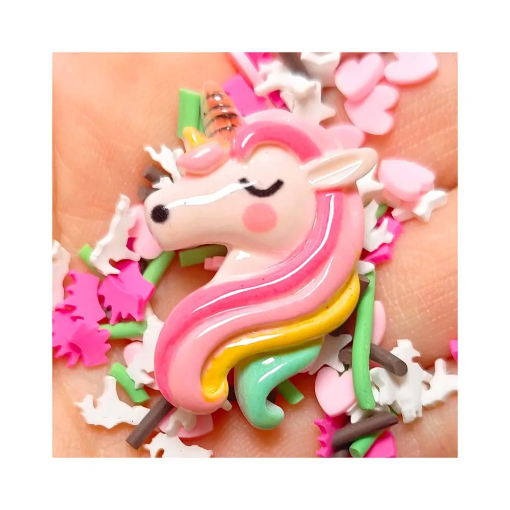 100Pcs/bag Pink Unicorn Resin Flatback Charms Heart Shape Polymer Clay Slices for Phone Case DIY Crafts Making
