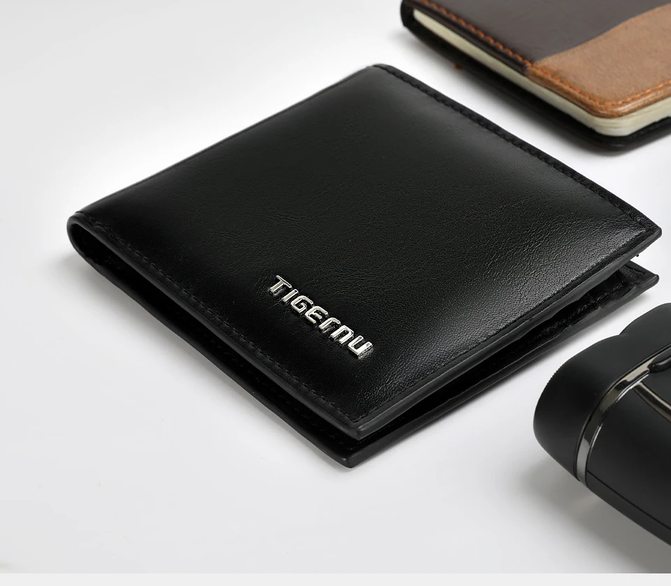 Рюкзак Tigernu T-S8006 блокировки радиочастотной идентификации, изготовленные на заказ двойные тонкий кожаный мужской бумажник завод-изготовитель