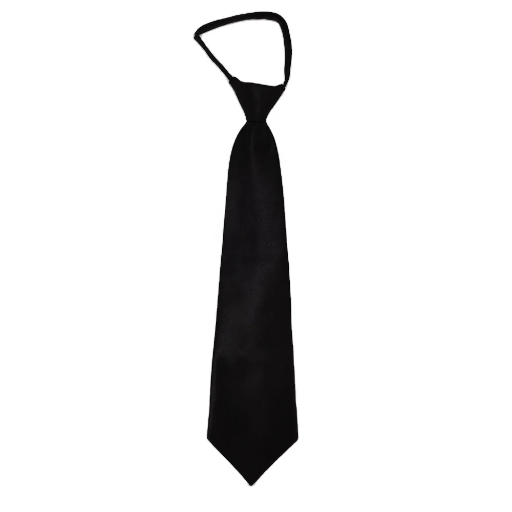 
Black tie Polyester adjustable necktie with zipper on backside easy to pull lazy tie 