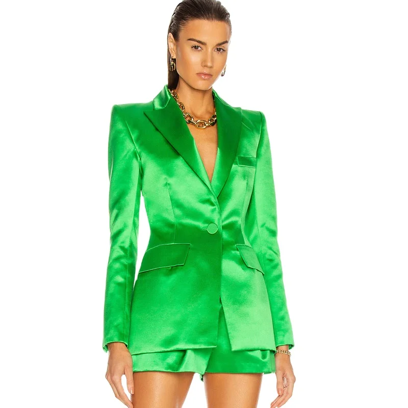 2022 New Arrival fashion women clothes women long Sleeve solid blazers suit Satin ladies women two piece pants set