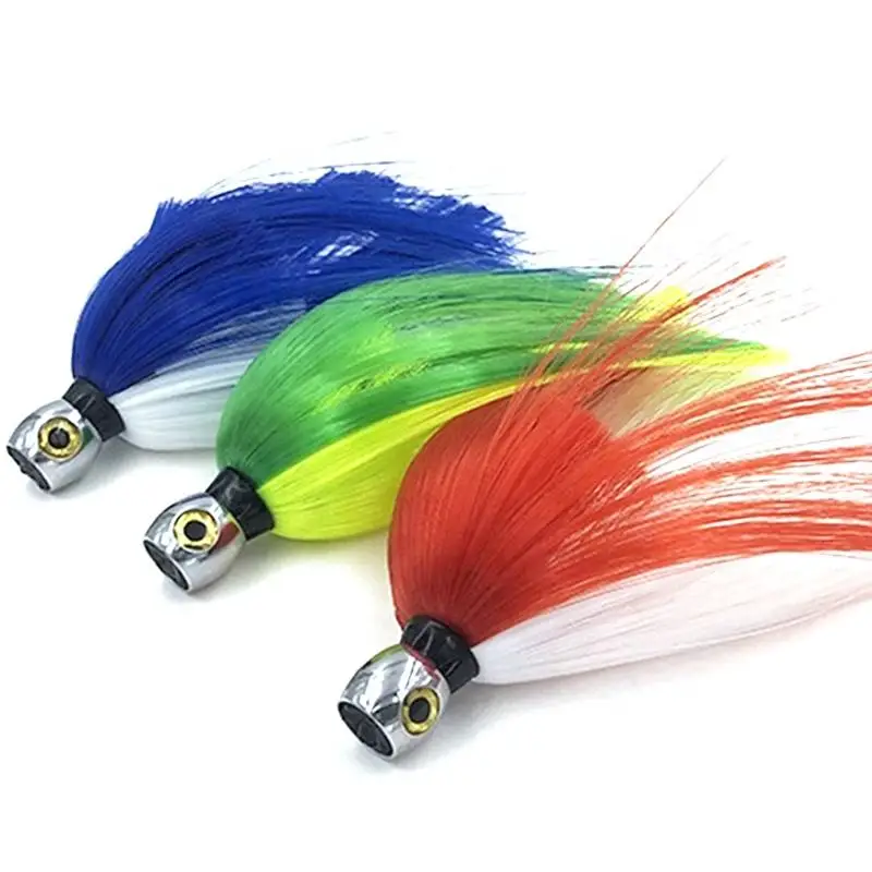 7.5 Inches 45G Hot Sale High Quality Big Game Saltwater Metal Ball Head Tuna Trolling Lures With Nylon Feather Hair