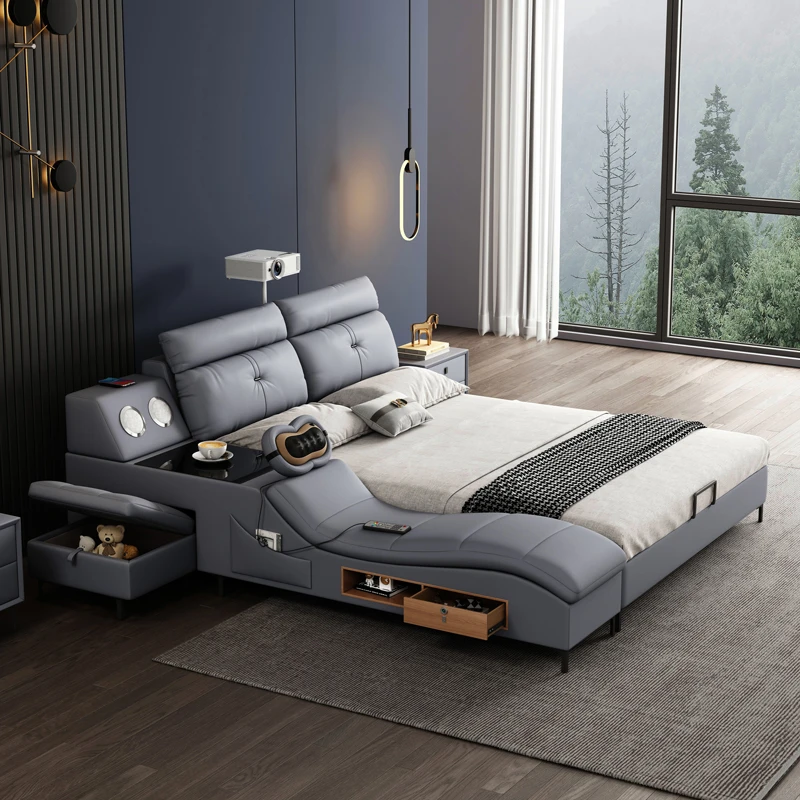 Bedroom furniture set designer leather light luxury modern bed king size bed other  bedroom furniture Storage bed with music