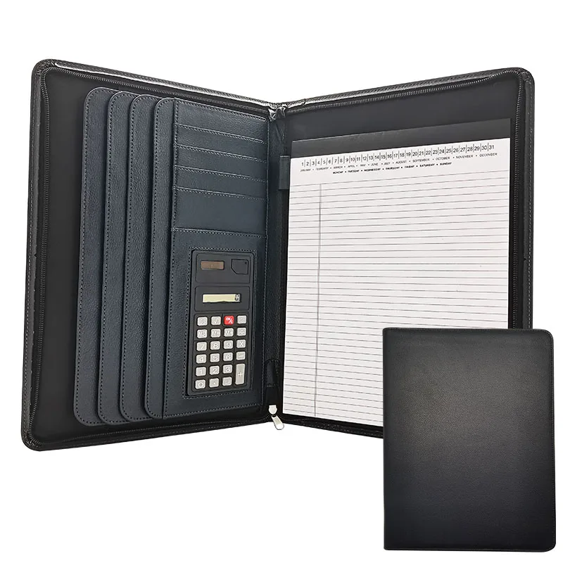 Modernqiu A4 PU Leather  File Folder  Padfolio With Calculator Writing Pad  Business Presentation Folder Portfolio