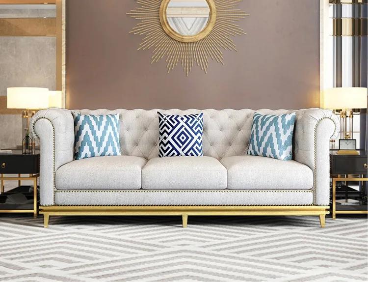 Villa furniture Scandinavian style simple fabric light luxury sofa set modern living room single double and triple wooden