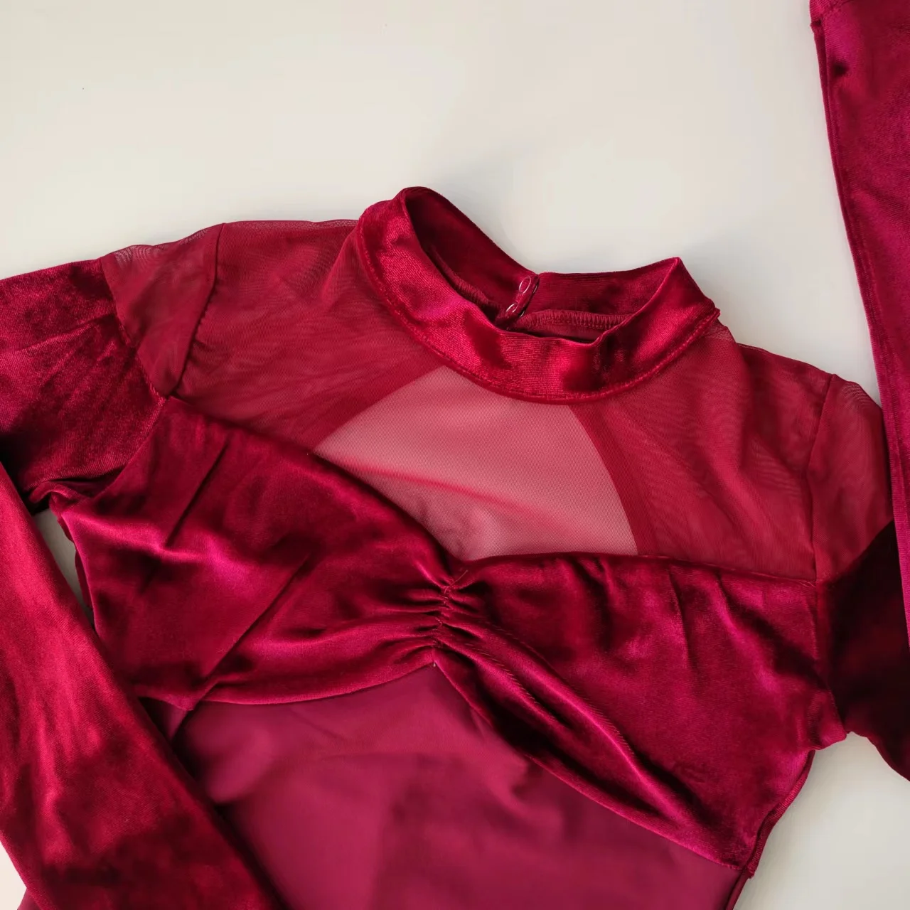 2024 new trendy hot sales royal red velvet women girls long sleeves high neck dance ballet leotards