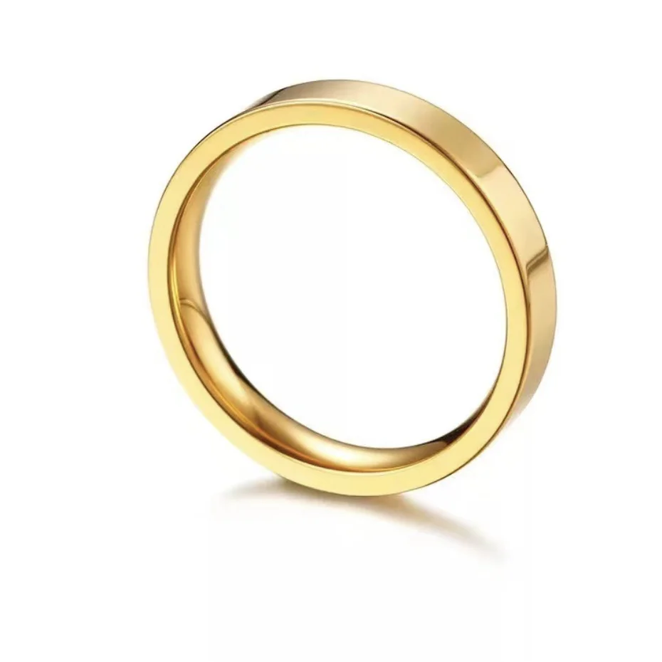 Minimalist Engraved Flat Band rings gold 18k rings jewelry women plated Non Tarnish Wide Thick Cigar Stacking Ring