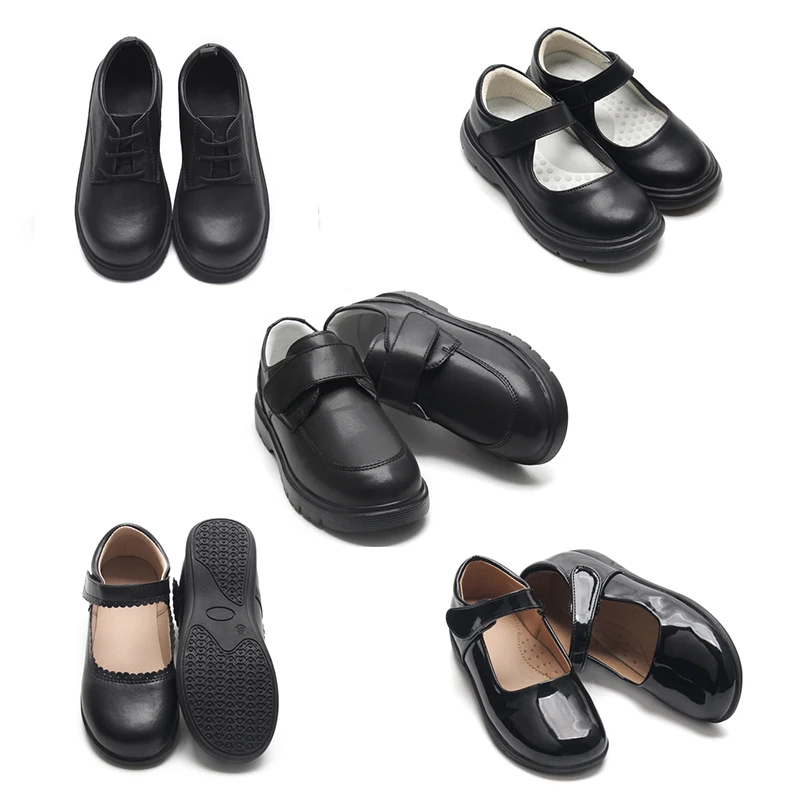 Baby Happy Wholesale Children Leather School Classic Black Shoes Seasons School Uniforms Shoes For Boys And Girls