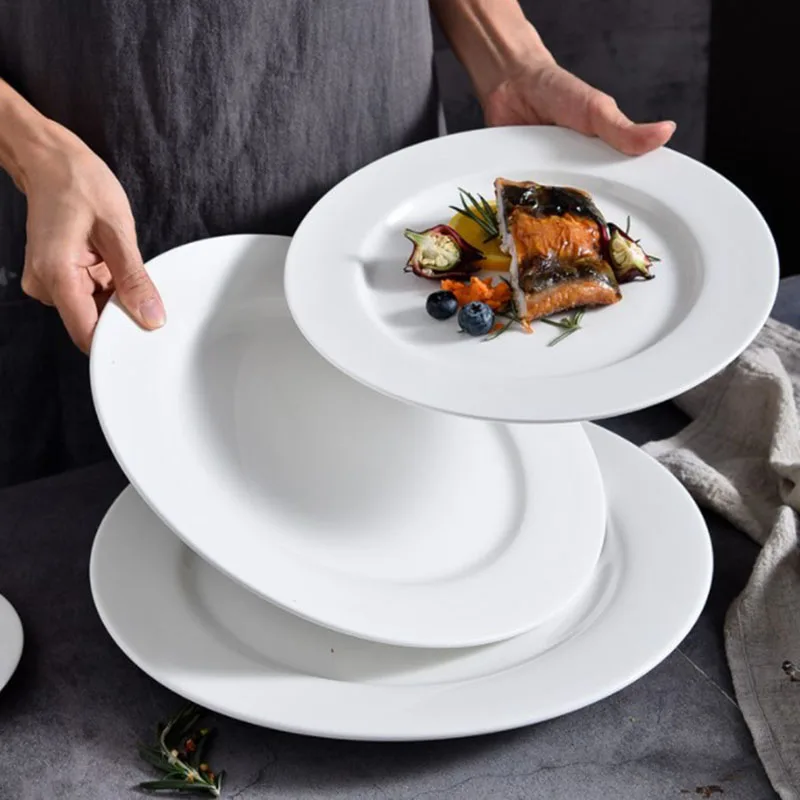 Wholesale Ceramic Plates Flat White Porcelain Ceramic Dinner Plate for Restaurant