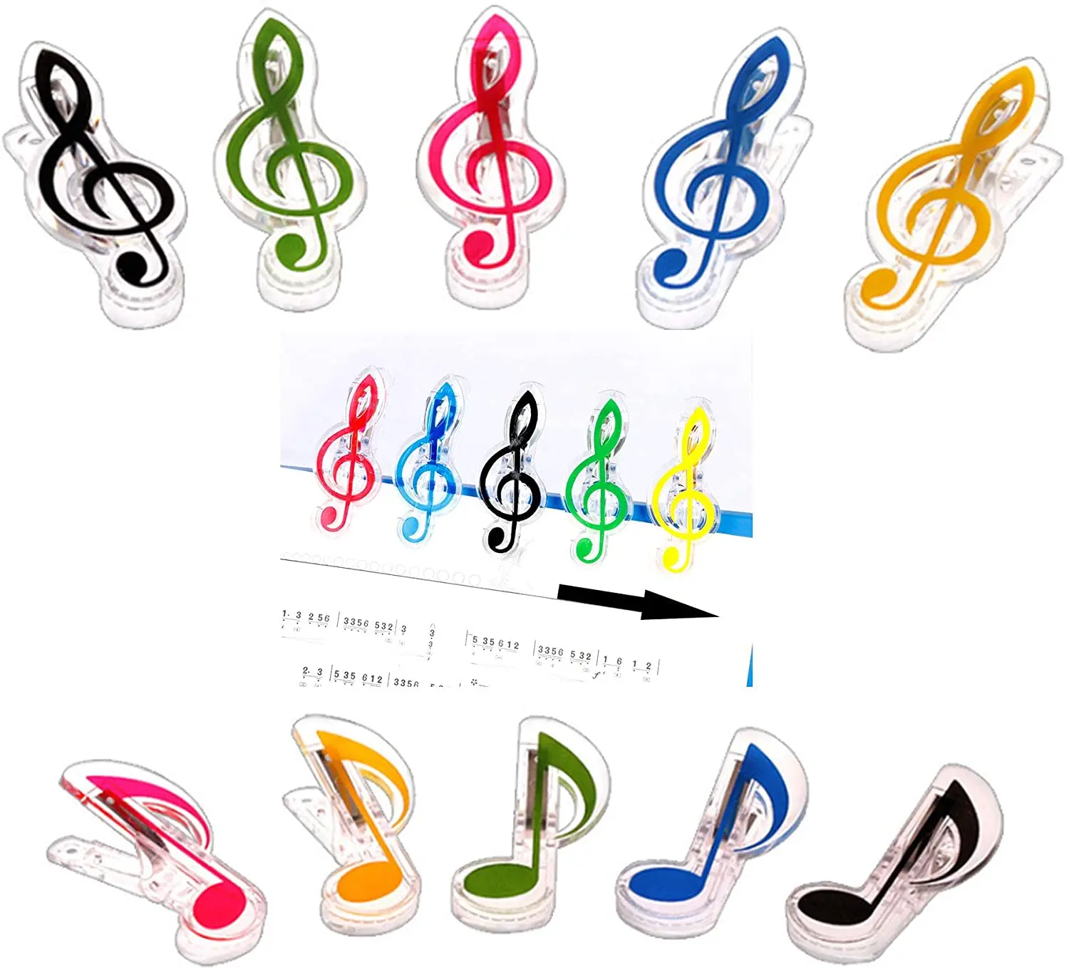 Plastics Music Note Clips Page Holder Acrylic Bookmarks Stationery Clips for Paper Book Music Stand Accessory