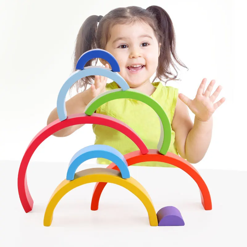
Rainbow Blocks Educational Building Toys Early Education Puzzle Assembling Creative Assembled Wooden Block 