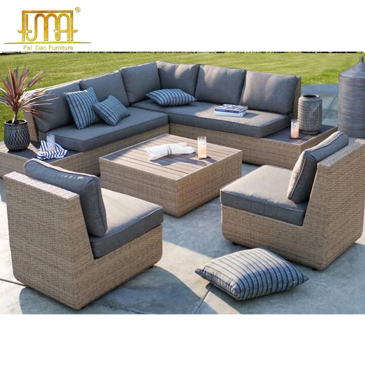 Outdoor furniture garden L shape wicker natural rattan cane sofa