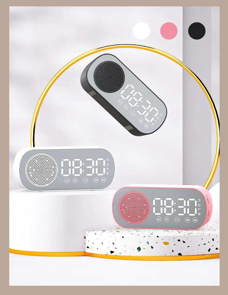 2022 New Product Alarm Clock With Mirror Digital Clock USB Charging Mini Portable Bluetooth Speaker
