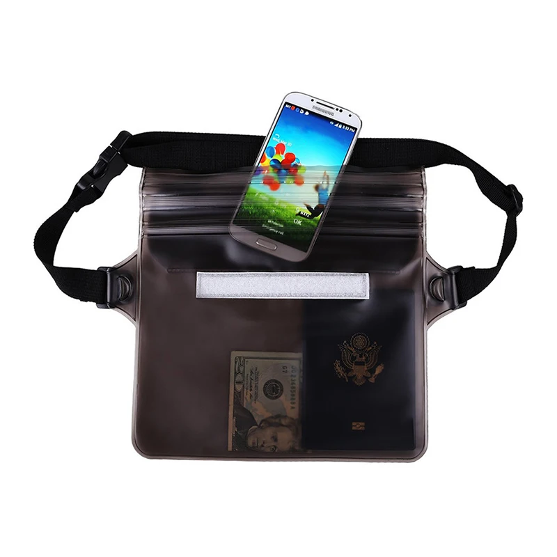 Waterproof Pouch Bag With Adjustable Waist Strap Transparent Screen Touchable Cell Phone Bags For Travel Beach Swimming Boating