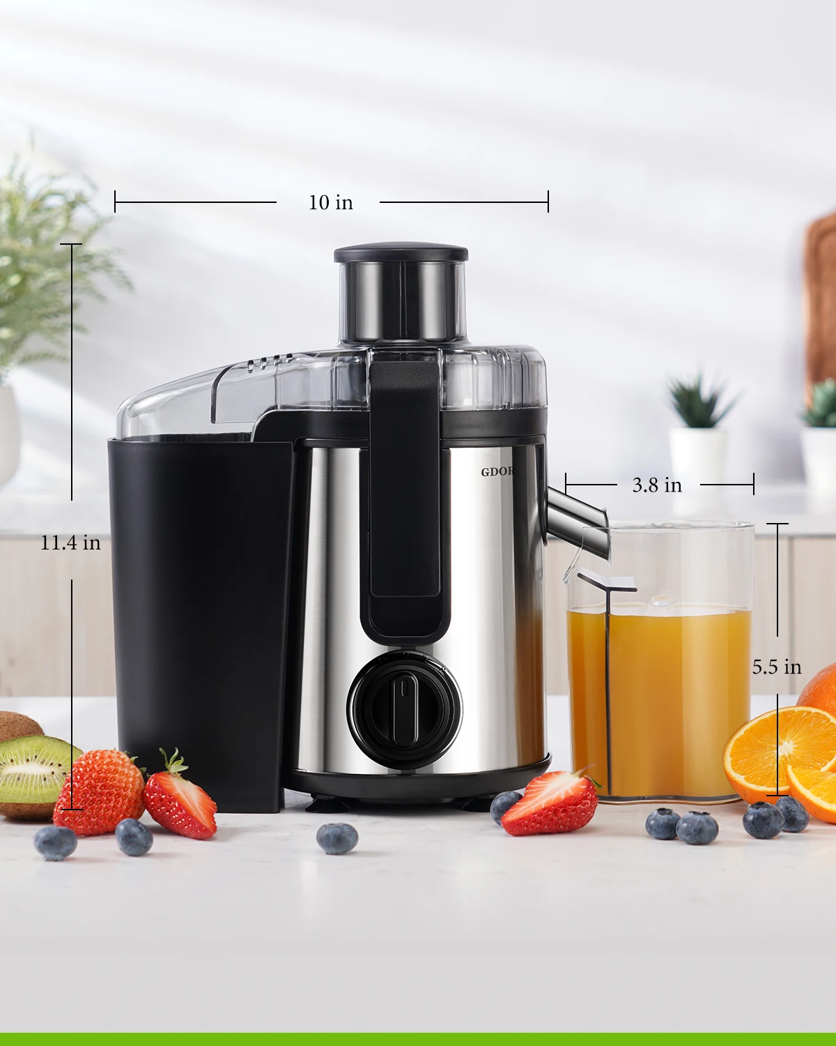 GDOR 2.5 Inch Feed Chute Faster Juicers Whole Fruits and Vegetables 3 Speeds Juice Residue Separation Juicer Machines