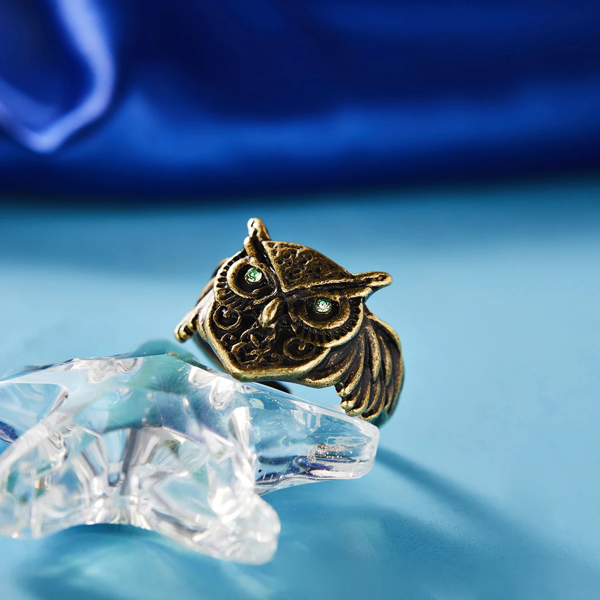 Vintage Silver Owl Ring Multi Color Cat Eyes Animal Charm Vintage Rings Men Women Adjustable Wide Opening Rings Jewelry Gifts