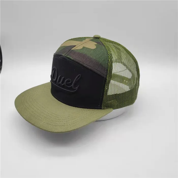 camouflage blank 7 panel custom embroidered trucker hat mesh
