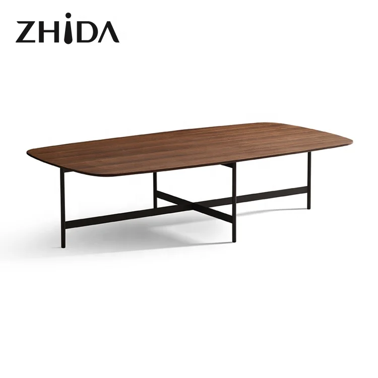 Zhida modern design Italian style home furniture living room square center table metal base smoked wood top coffee tea table