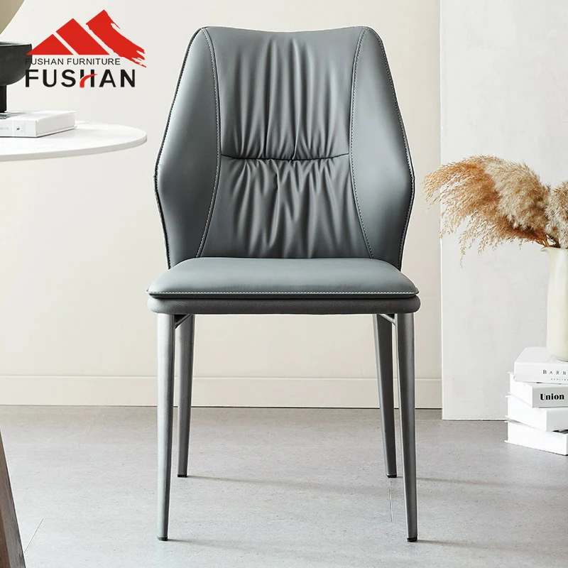Nordic hotel restaurant dining chair metal frame pu cushion faux leather dining chairs for dining room
