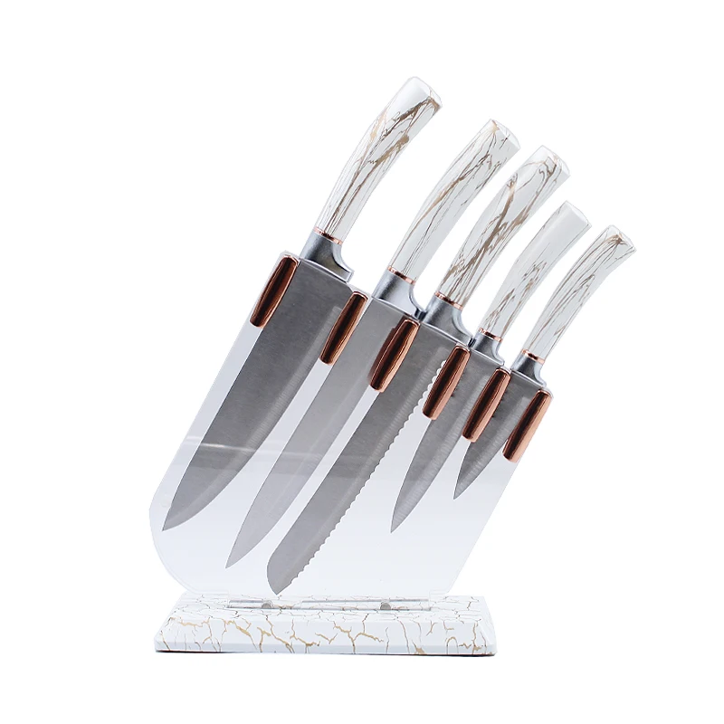 Professional PP Handle Stainless steel Kitchen Knife Sharp Chef Fruit Knives With Acrylic Block For Home
