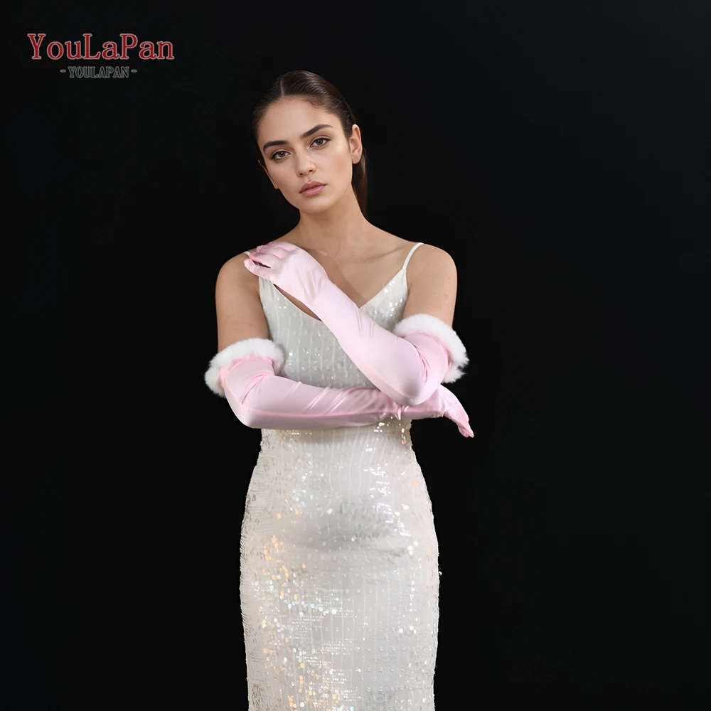 YouLaPan VM43 R Pink Long Opera Party Satin Tea Party Gloves Costume Stretch Adult Size Wedding Bride Long Satin Gloves