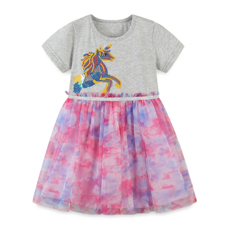New Fashion Tie-Dye Print Girl Princess Dresses Color Tulle Skirt For Children