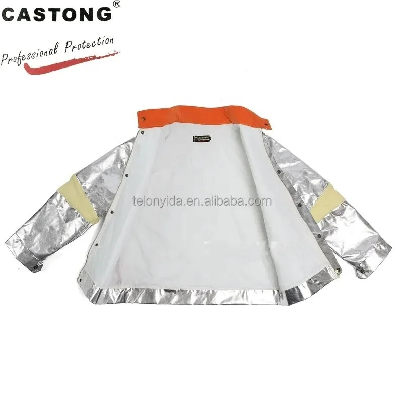 Aluminized Yellow Para-aramid Fine Twill Combined with Aluminum Foil Industrial Heat Insulated Jacket for Metal Smelting