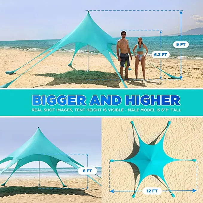 UPF50+ Anti-Wind Beach Tent with Private Beach Wind Screen Beach Canopy Sun Shade with Carrying Bag Sun Shelter for Camping