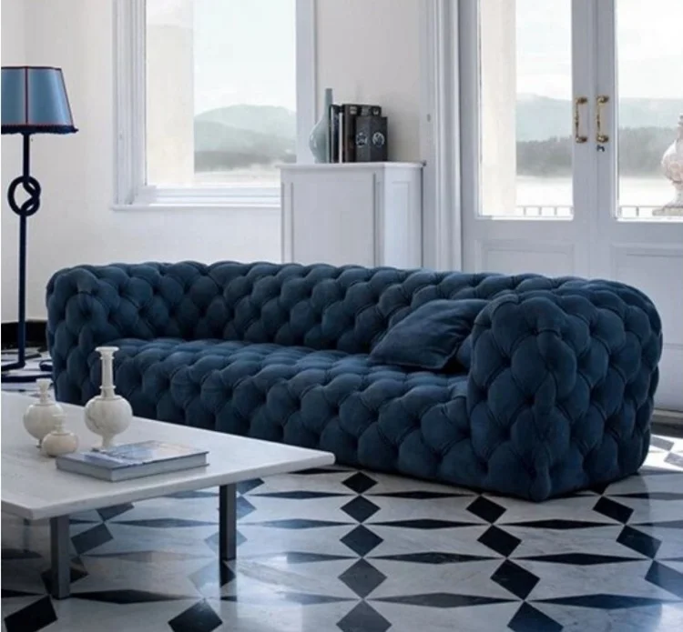 Glam suede canape de salon contemporary velvet sofa Sala Mueble Modern luxury chesterfield tufted three seater sofa