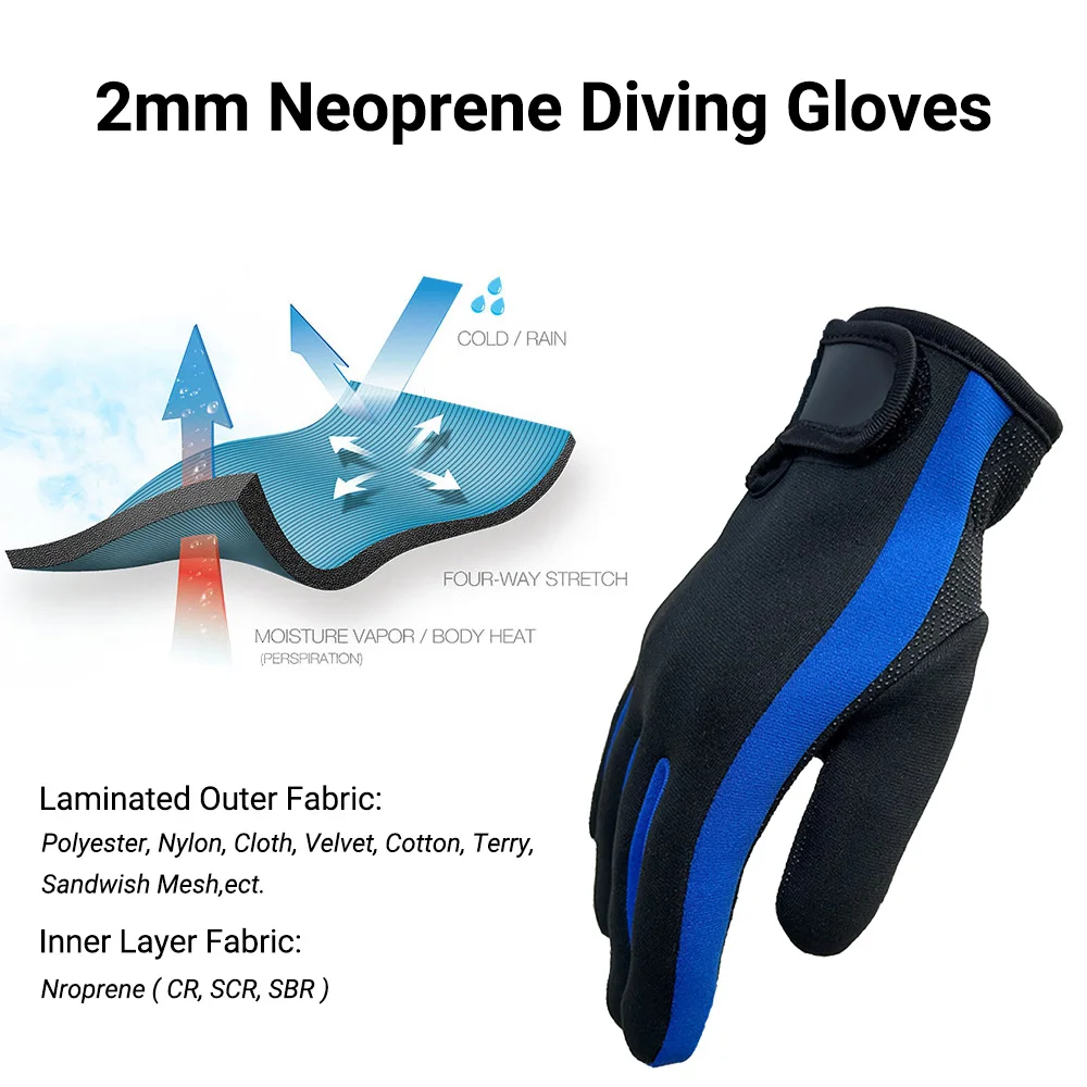2mm Neoprene Diving Gloves for Men Women Flexible Thermal Full Finger Wetsuit Gloves for Snorkeling Kayaking