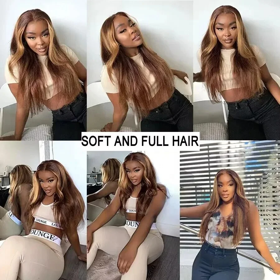 P4/27 Highlight Straight Human Hair 30 32 Inch Hair For black Women Straight Bundles Brown Colored Brazilian Hair Weave Bundles
