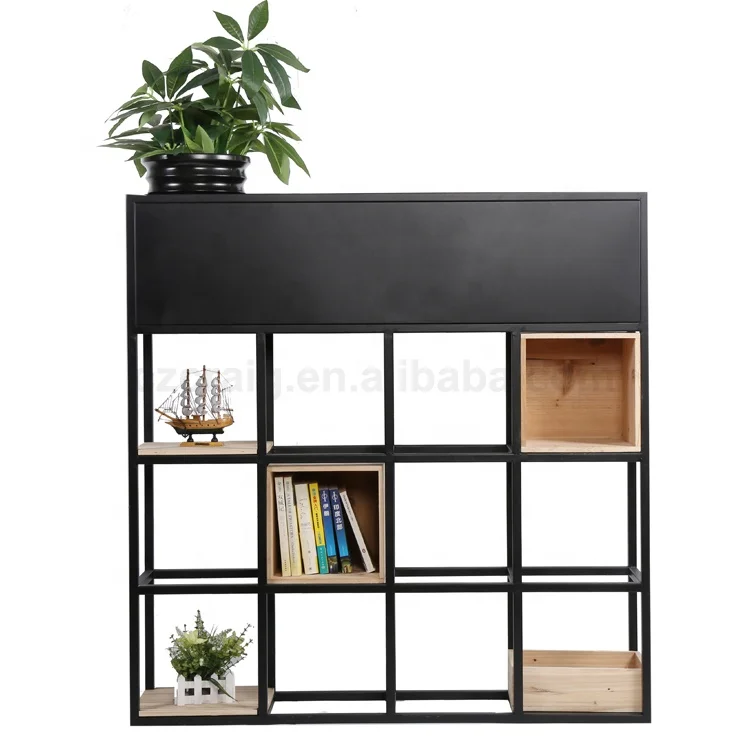 Storage cubic wooden and metal industrial bookshelf for home living room furniture