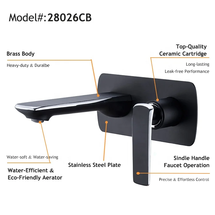Copper Single Handle Bathroom Faucet Wall Faucet Bathroom Sink tap Wall Mount Single Handle Basin Mixer Tap Bathtub Faucet
