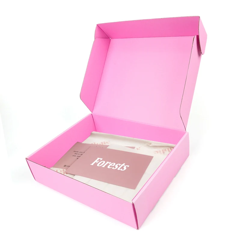 Luxury recycled custom pink top lid marble logo printing corrugated clothing packaging gift box