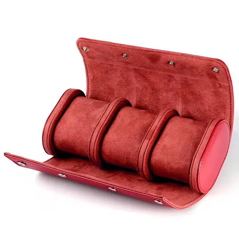 Small MOQ Custom Logo Printed Portable Cylinder PU Leather Watch Cases, Watch Box
