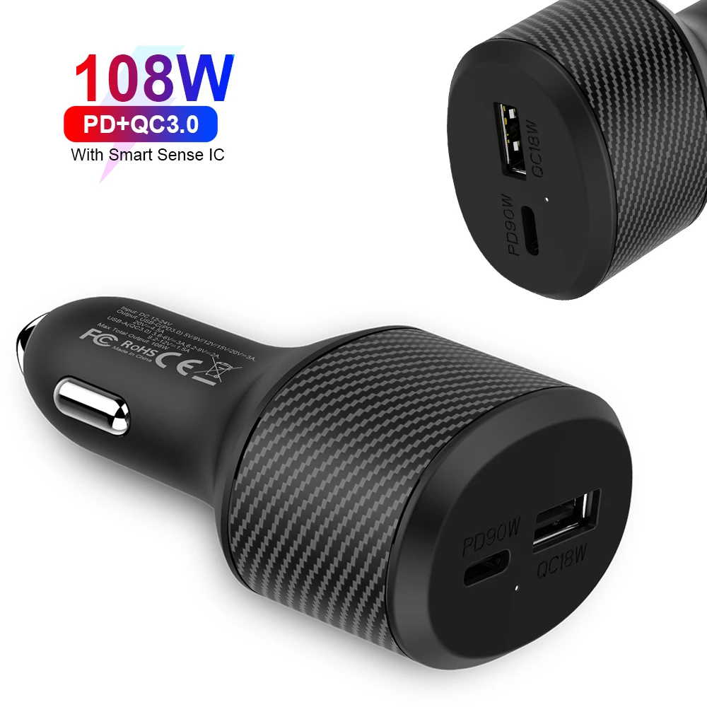  Автомобильное зарядное устройство для ноутбука с двумя портами USB Type-C PD3.0 QC3.0 Xiaomi под заказ 65 Вт 100 108 ВТ автомобильный адаптер быстрой зарядки
