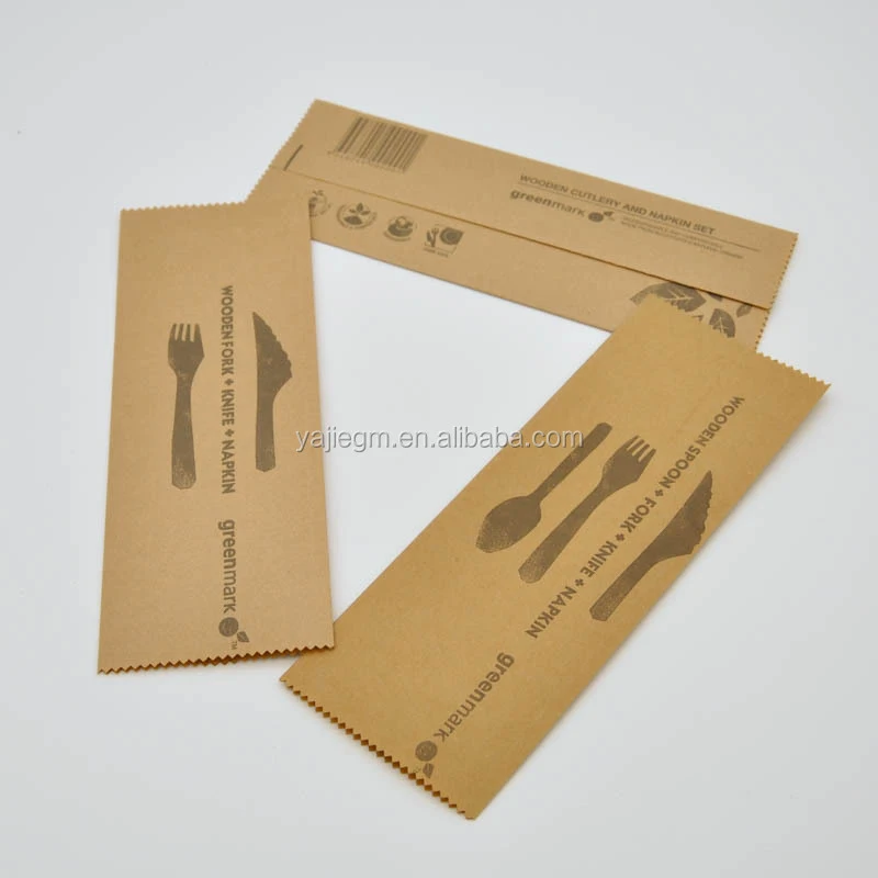 Cheap Individual Wholesale Custom Printed Disposable Recycled Kraft Paper Bag For Cutlery Set